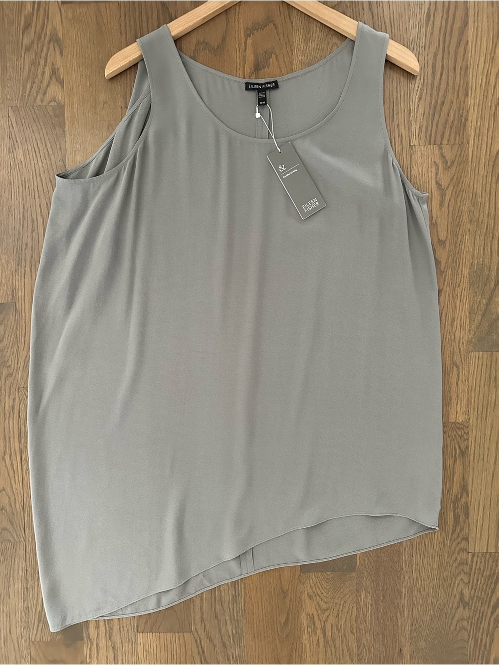 NWT Eileen Fisher U-Neck Side Drape Silk Shell in Pewter Grey Size Medium